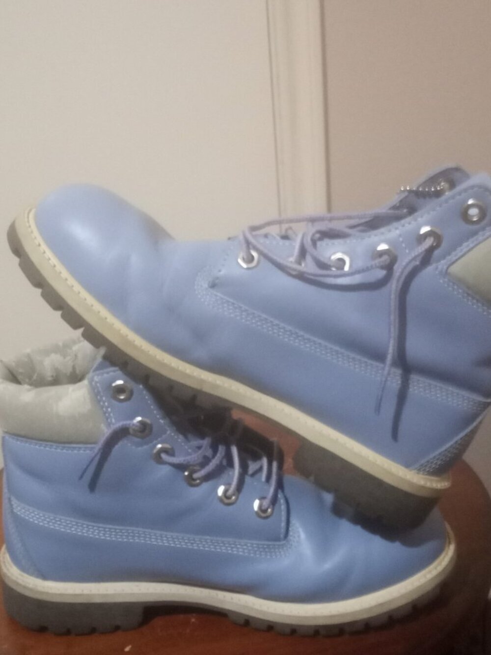 Timberland Blue Waterproof Leather Boots Men's Sz. 6 / Women's 7.5 - Picture 12 of 13